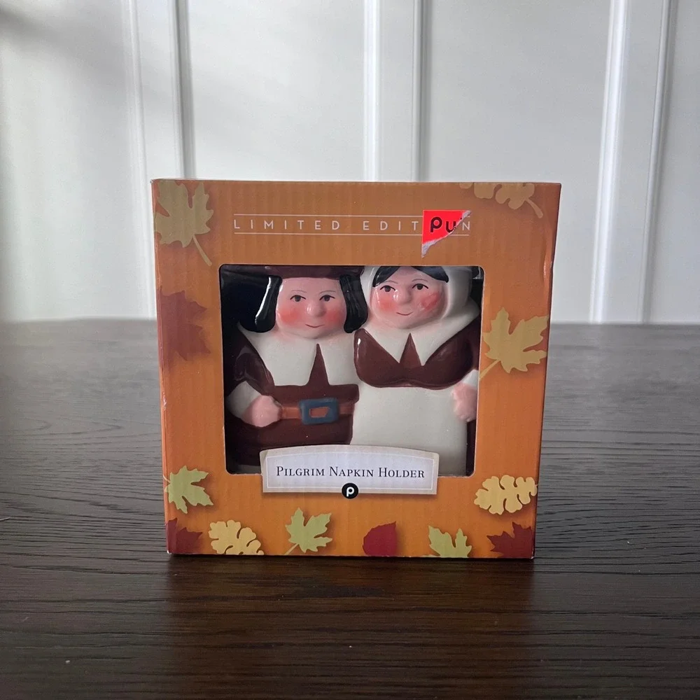 Publix Limited Edition 2002 Pilgrim‎ Pair Napkin Holder Ceramic Thanksgiving NEW
